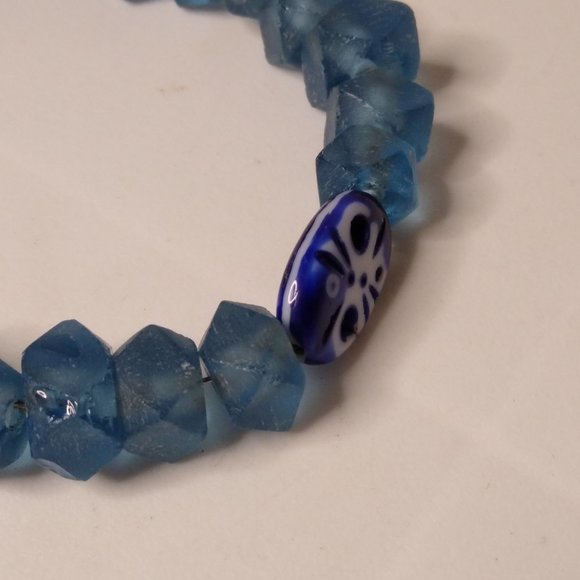 Vintage Glass And Ceramic Blue Bead Bracelet - Picture 10 of 13